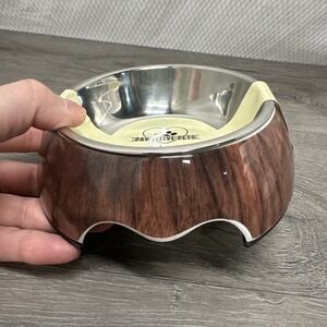 Dog or‎ Cat Food 2 in 1 Melamine Stainless Steel Pet Bowl BPA Free Wood Grain